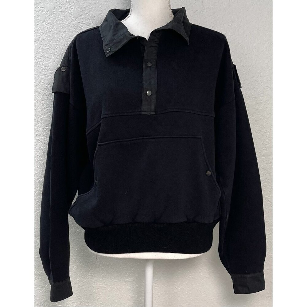 VTG FERA Womens LARGE Black Collared 1/4-Snap Pullover SWEATSHIRT Hong Kong EUC